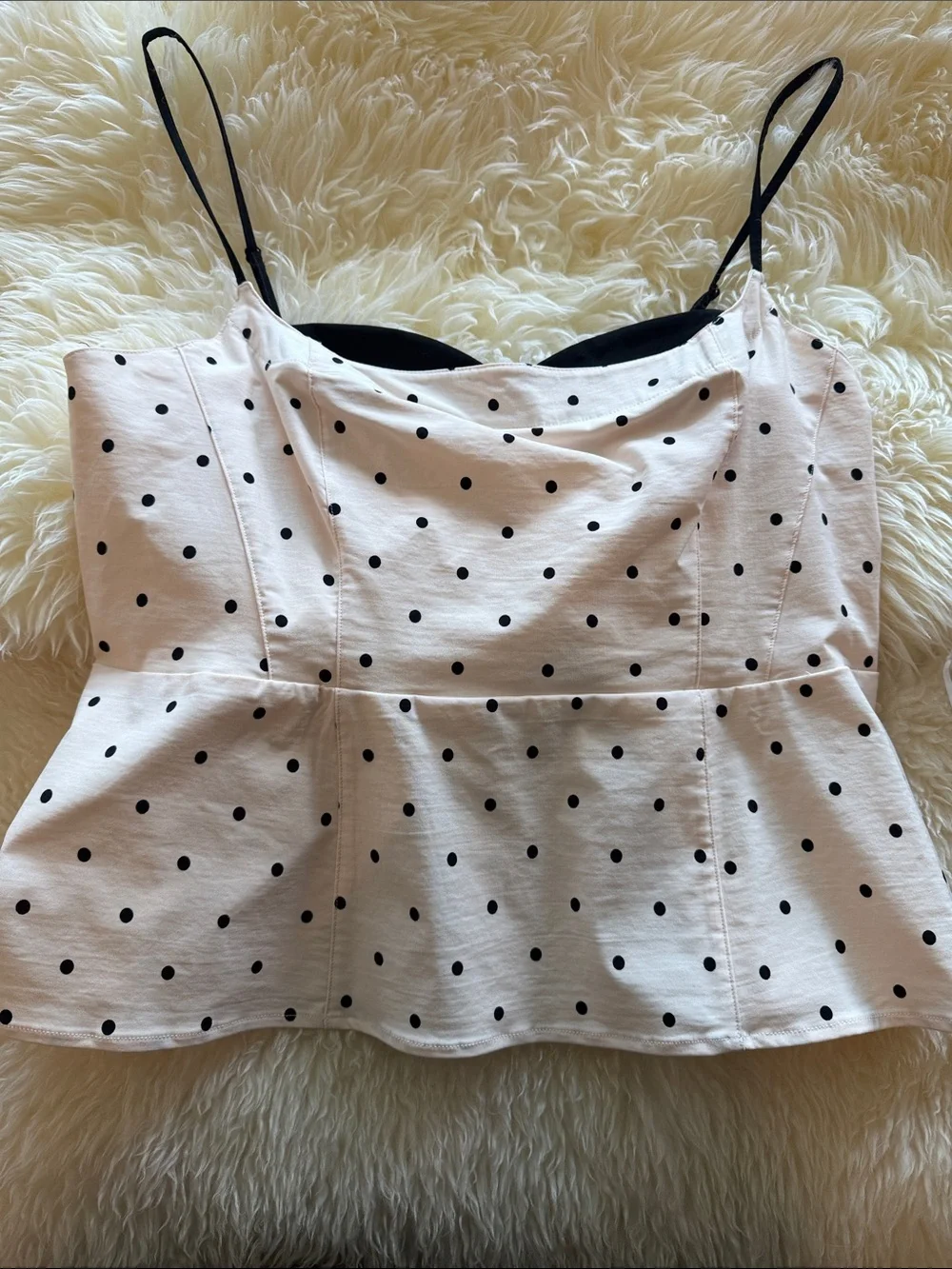 Anthropologie White Polka Dot Peplum Cami with Black Dots - Picture 1 of 3